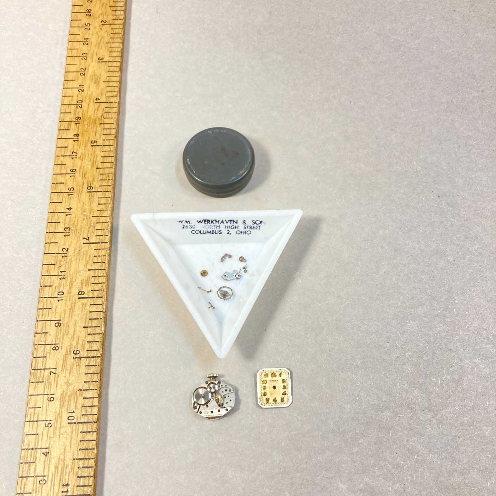 Vintage Gruen Watch Movement 15 Jewel Face Parts for Parts or Repair