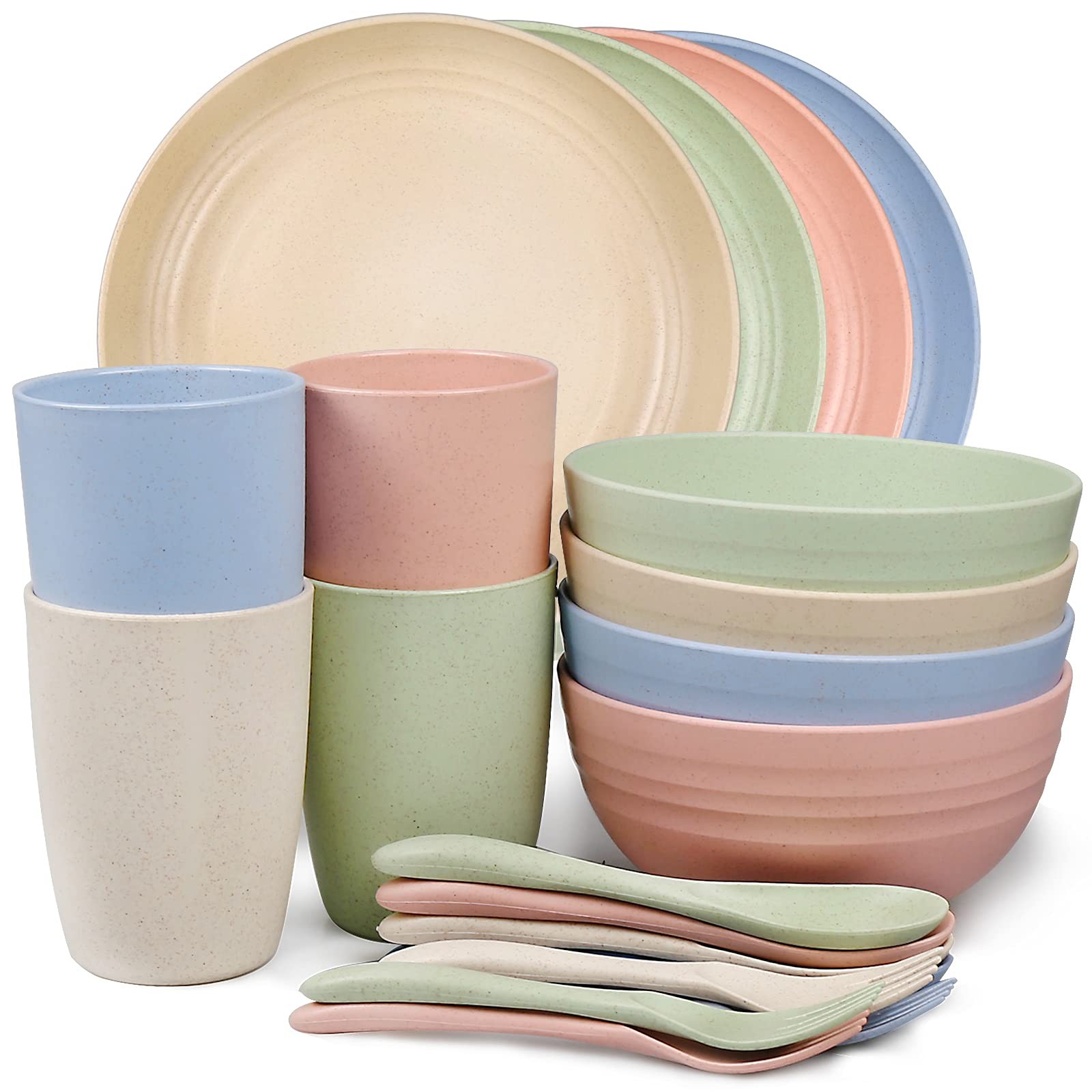 Shopwithgreen Wheat Straw Dinnerware Sets for 4, 20 PCS Medium, 20PCS-Blush