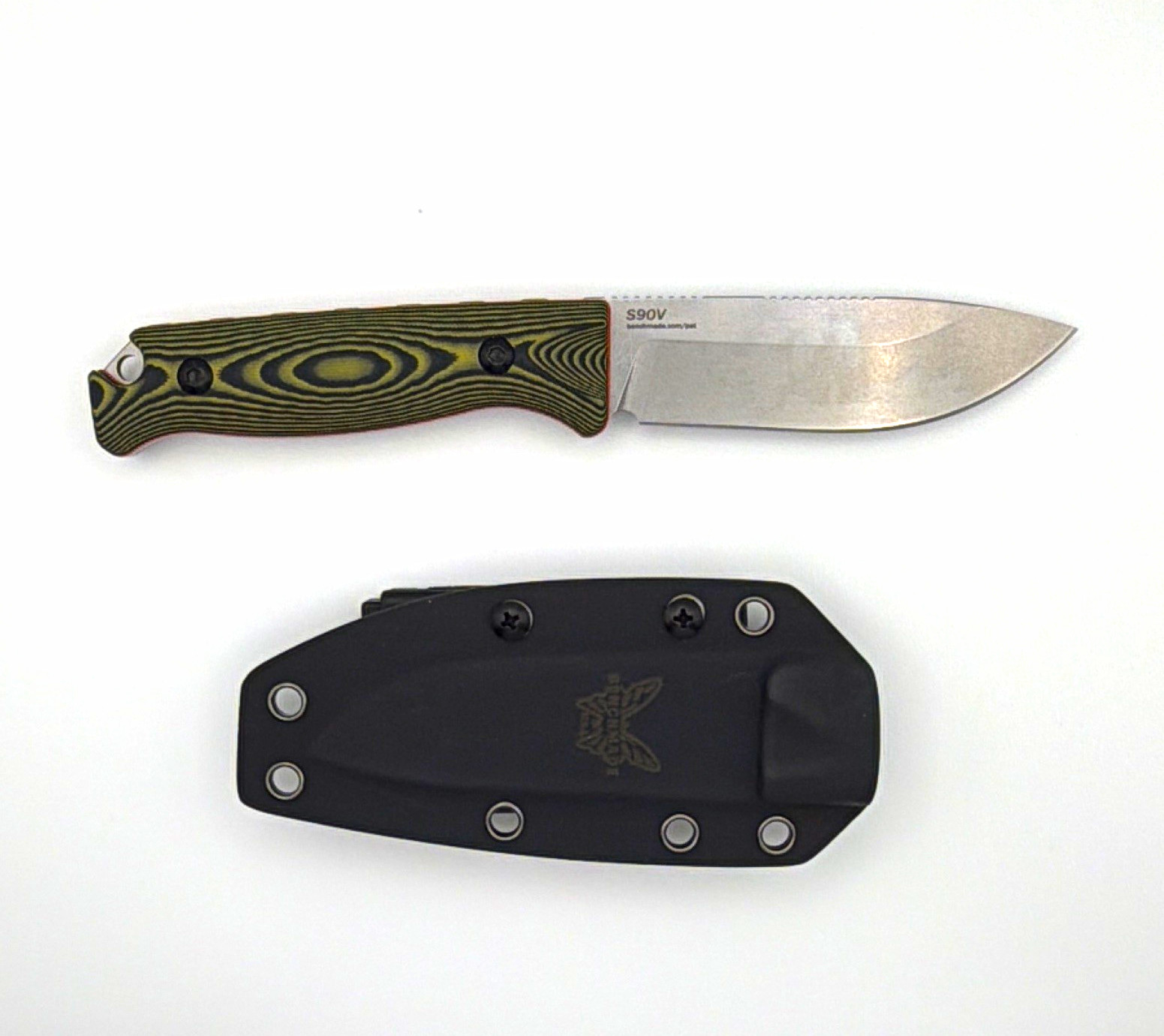 Benchmade S90V Fixed Blade Hunting Knife Drop Point Plain Edge Green G10 Sheath