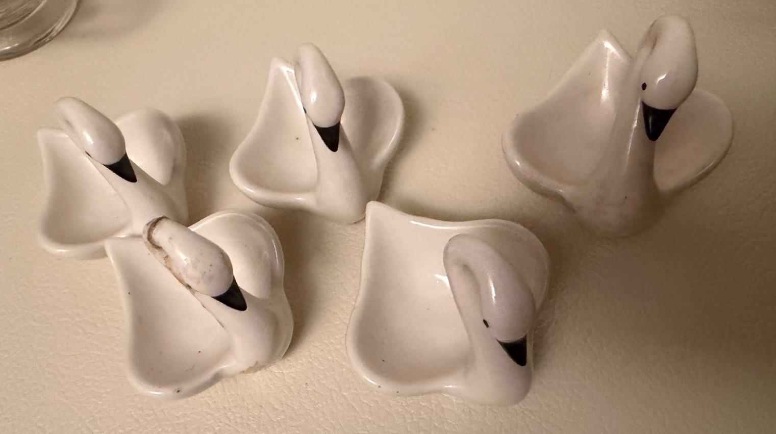 Lot of 5 Vintage 1980 White Ceramic Swan Bird Figurines Collectible Set Signed