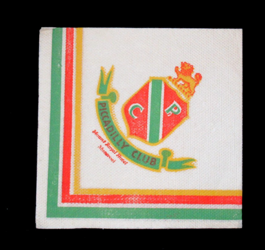 Original Vintage Piccadilly Club Royal Hotel Montreal Paper Napkin Canada