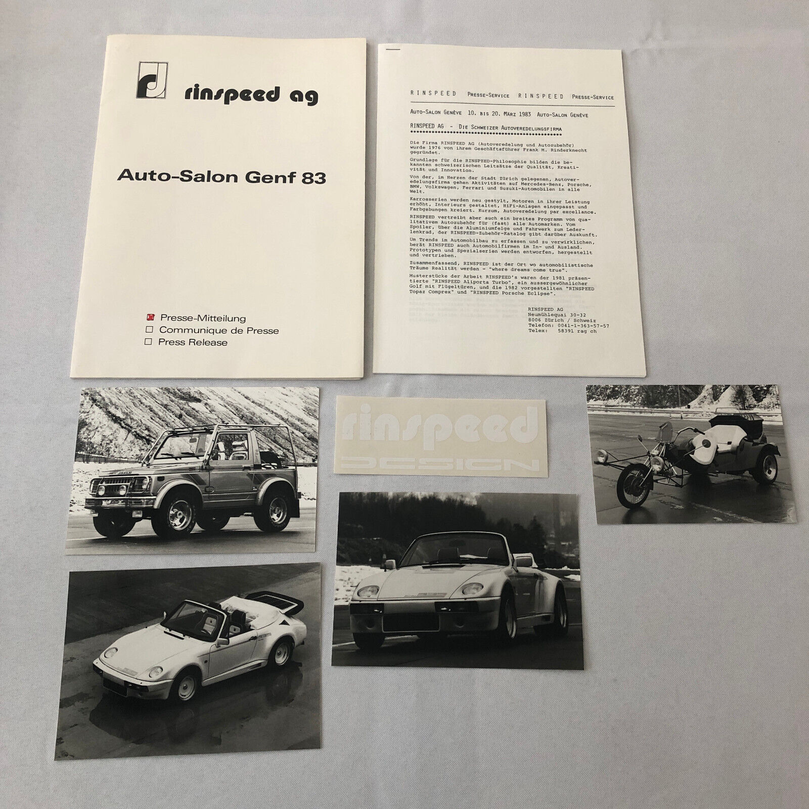 1983 Rinspeed Design Press Kit Brochure Photos Porsche 939 Turbo Cabriolet +