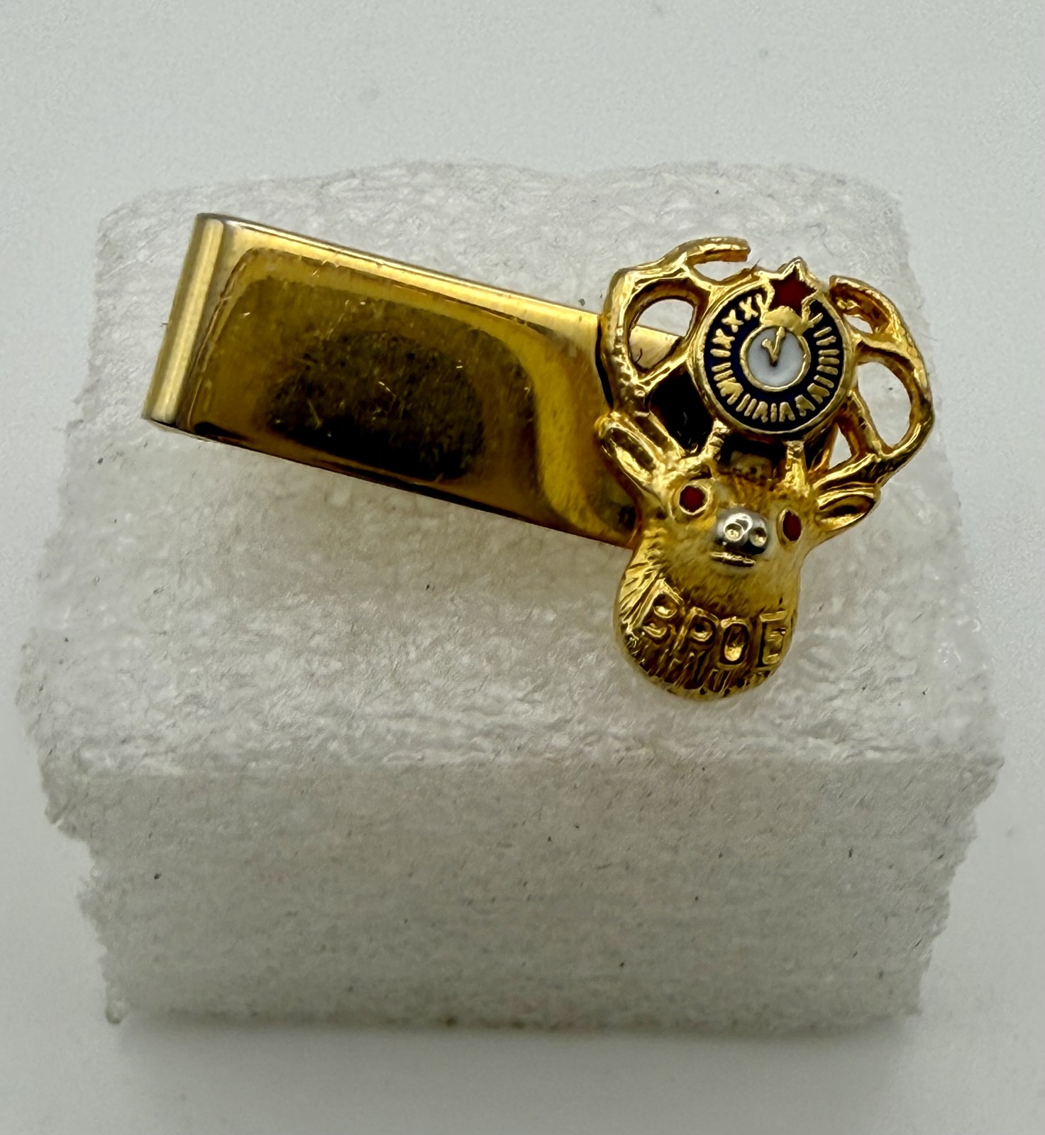 Vintage Elks B.P.O.E. Gold Tone Tie Clip Pin Fraternal Organization Memorabilia