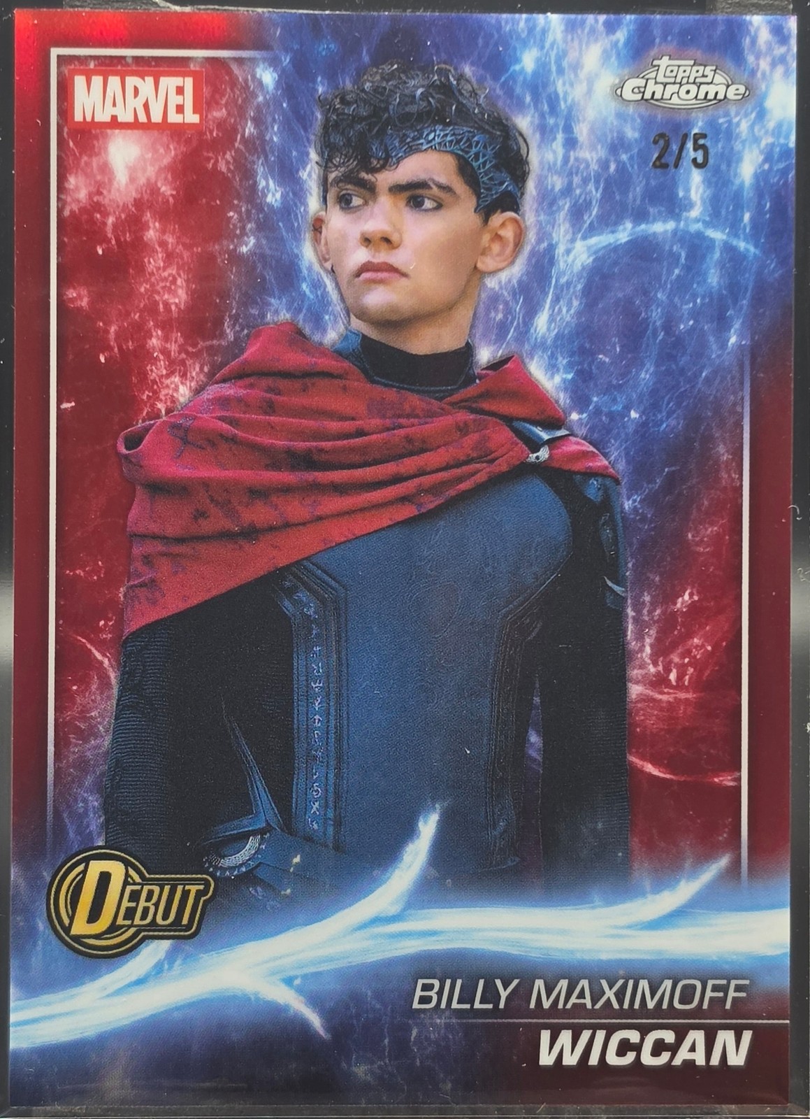 2025 Topps Chrome Marvel Studios Billy Maximoff Wiccan Red Refractor 2/5