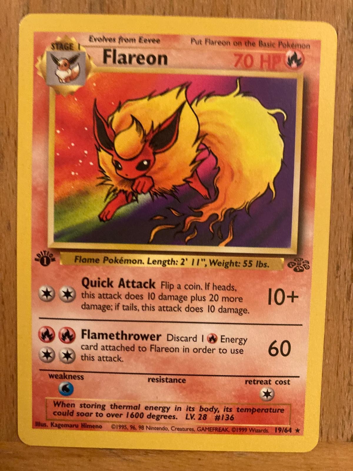 Pokemon Cards Flareon 1st edition Non Holo Jungle Set 19/64 NM/  WOTC Rare
