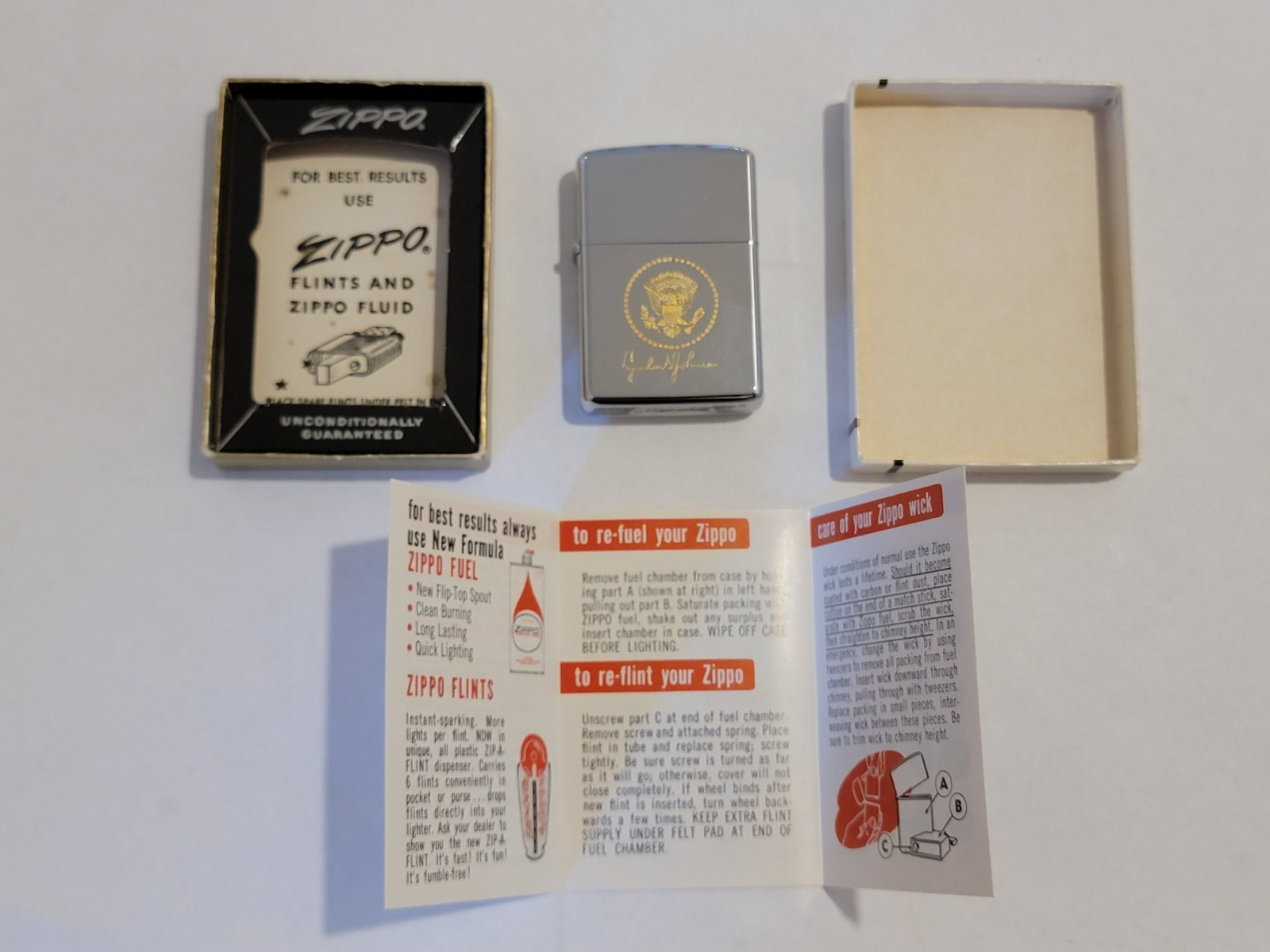 RARE circa 1966 President Lyndon B. Johnson ZIPPO Presidential Seal Gift Lighter