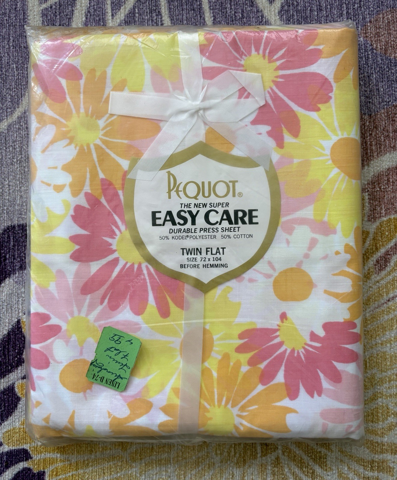 Vintage Sun Daisy Pequot Twin Flat Sheet Super Easy Care Retro 60s NOS Rare