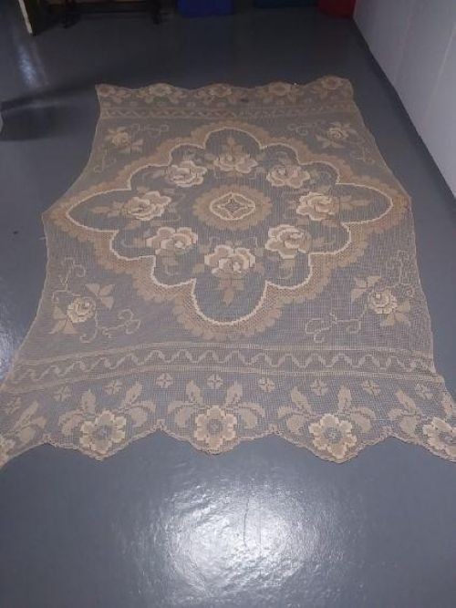 Two Vintage Beige Crochet (?) Tablecloths approximately 108\