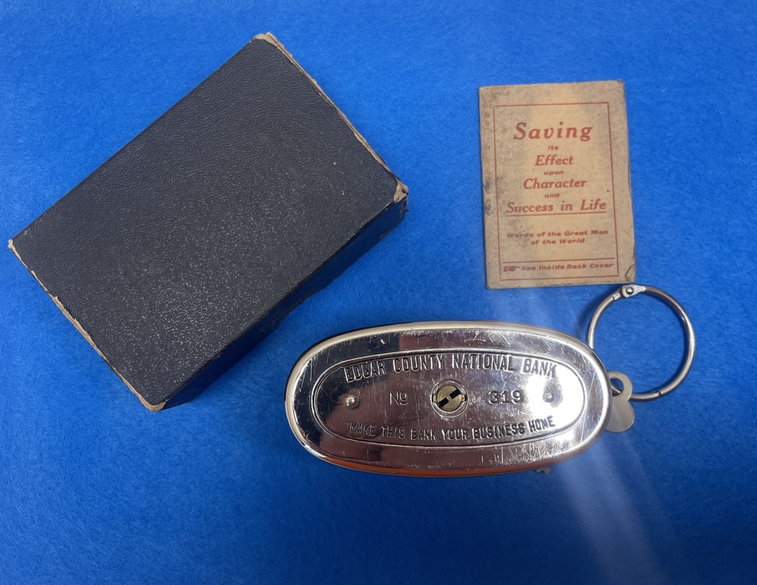 Vintage Edgar County National Bank Pocket Coin Bank Paris IL Key Box Booklet 319