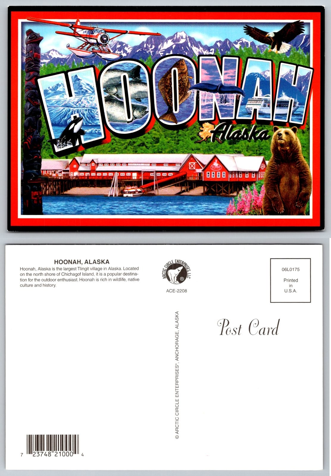Continental Greetings from Hoonah Alaska Large Letter Totem Pole Postcard