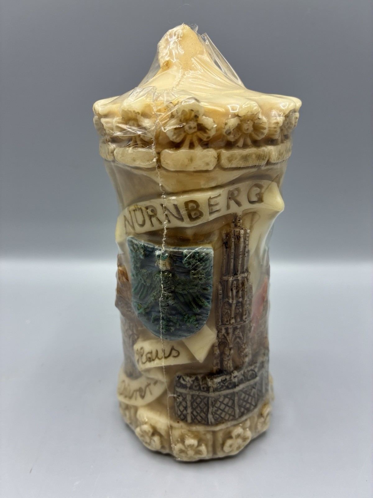 Vintage German Carved Wax Relief Candle - Nuremberg (Nürnberg) Souvenir NEW
