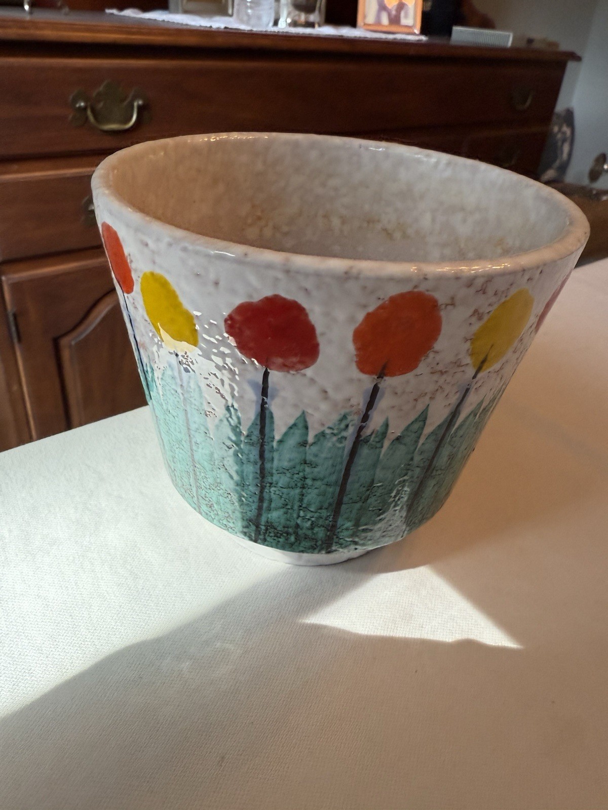 Rare MCM Rosenthal Netter Italian Planter White Pebble Finish Abstract Flowers