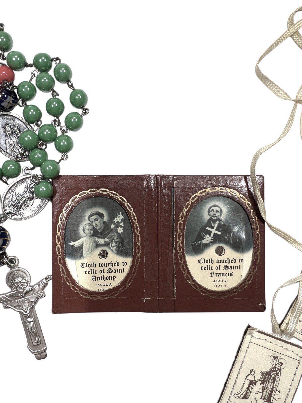 Vintage Italian Rosary with Crucifix Scapular & Relic Booklet