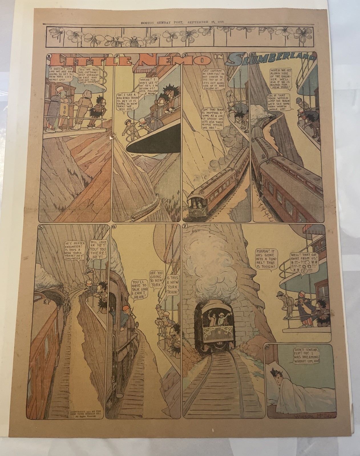 Little Nemo In Slumberland. Sept 18 1910 Unicolor Sunday page Cartoon Boston MA