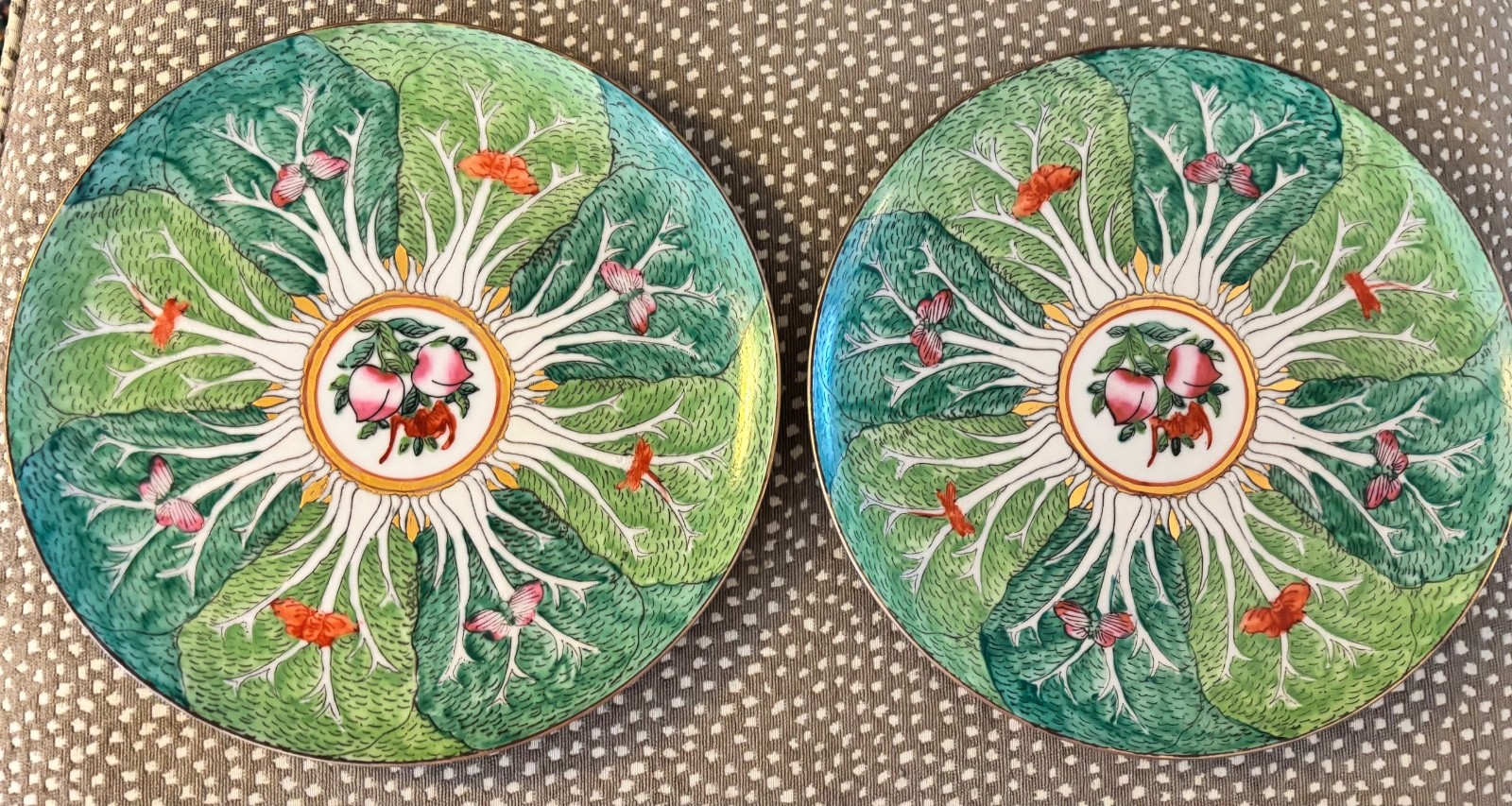 Vintage Famille Verte Bok Choy Hand Painted Plates 10” SOLD SEPARATELY
