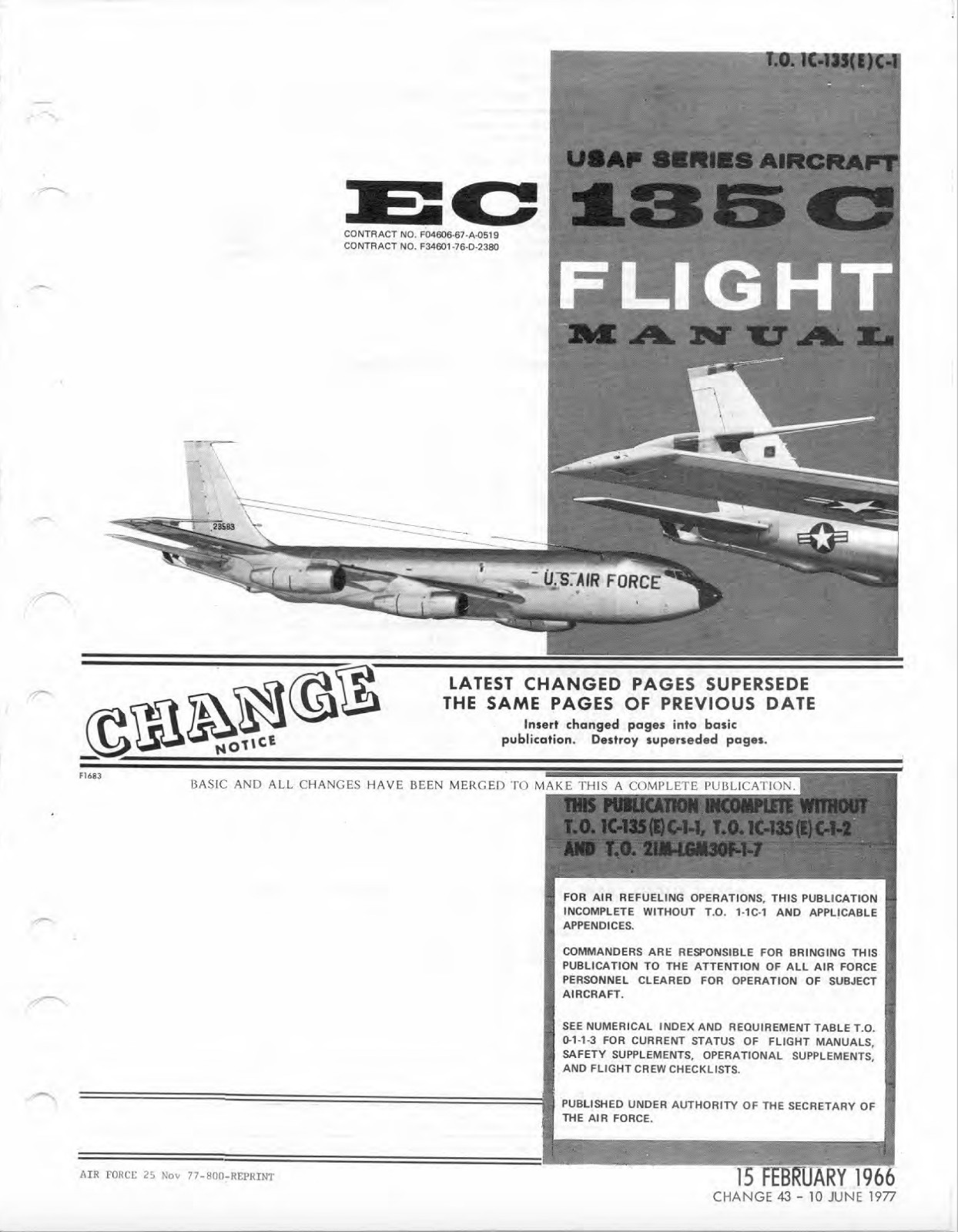 788 Page EC-135C Stratolifter Looking Glass TO 1C-135(E)C-1 Flight Manual on CD