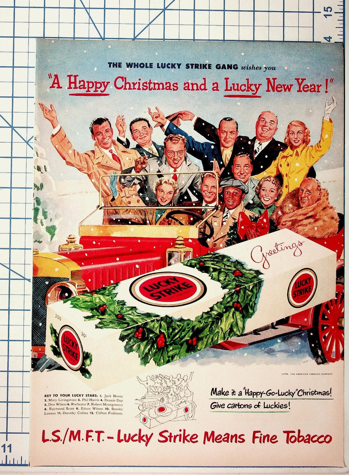 Vintage Lucky Strike Cigarettes Christmas Ad Jack Benny Mary Livingstone