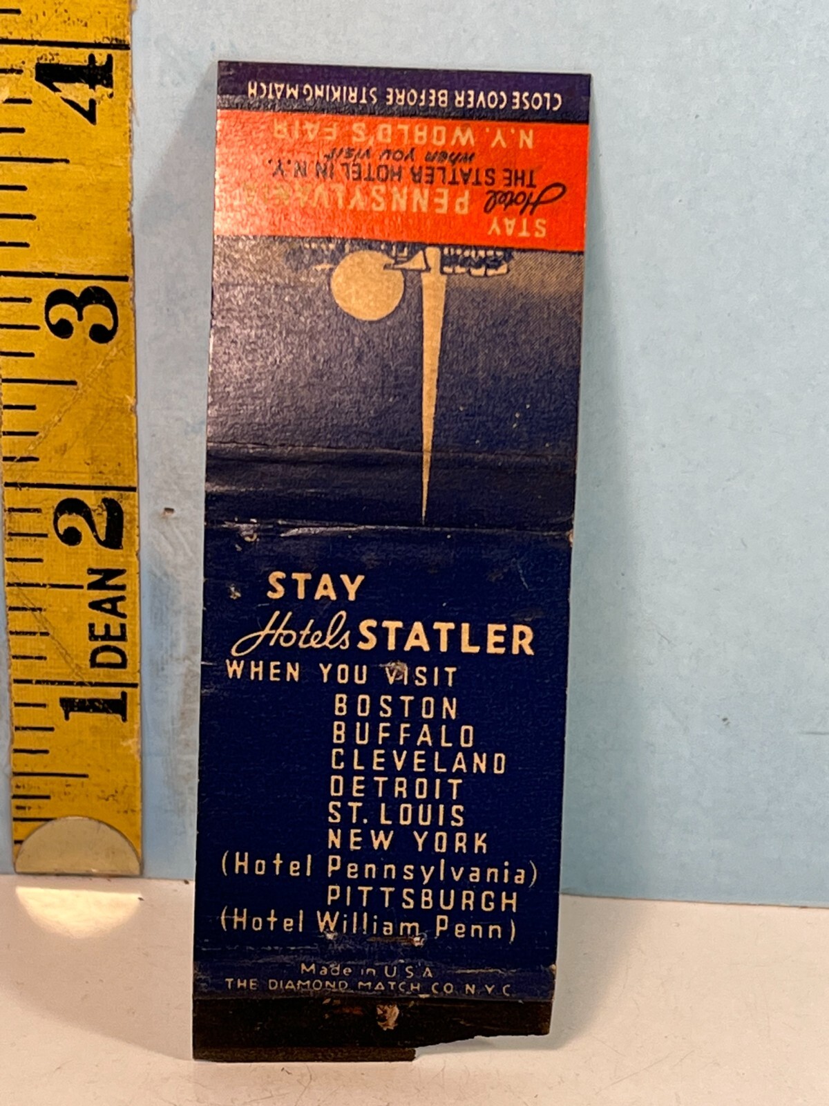 1941 The Statler Hotel New York Worlds Fair Billboard Matchbook