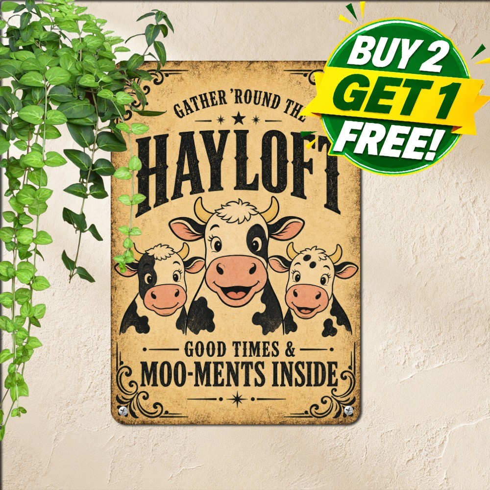 Welcome To Our Farm Three Cows Sign Rustic Barnyard Livestock Metal Tin Plaque