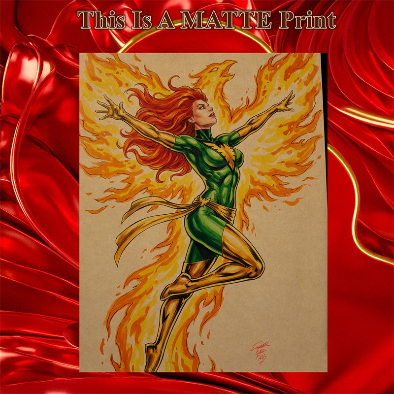 Jean Grey Phoenix Color Illustration Mixed Media Fine Art Print 8.5x11 - Keyeske