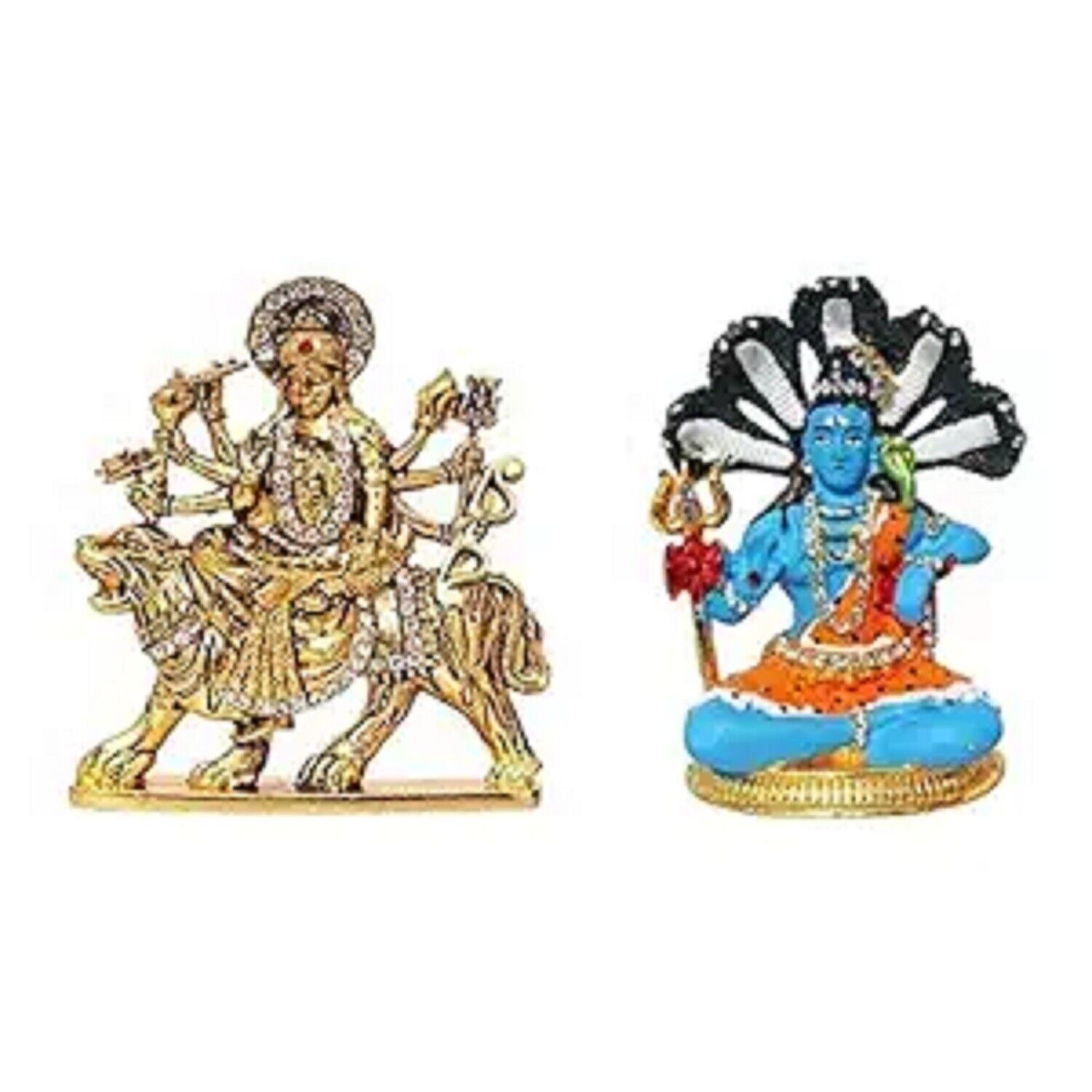 Metal Goddess Durga Devi & Lord Shiva Shankar God Statue Car Dashboard 2 Pcs