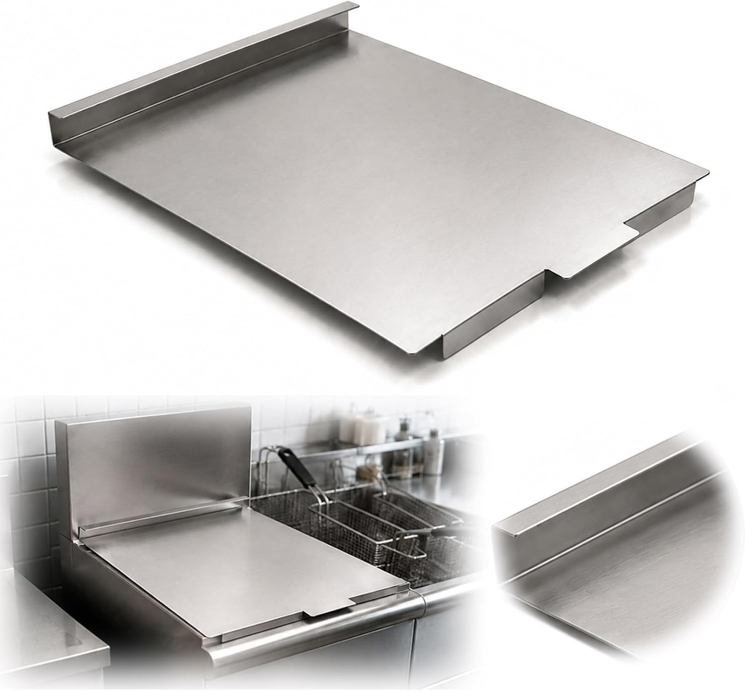 1Pcs Commercial Deep Fryer Cover 28.15x20.3in Stainless Steel Lid Commercial ...