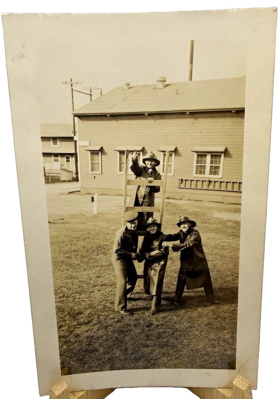 Vintage 1942 WWII Photo US Army Soldiers Firefighter Gear Hose Ladder Nov 23