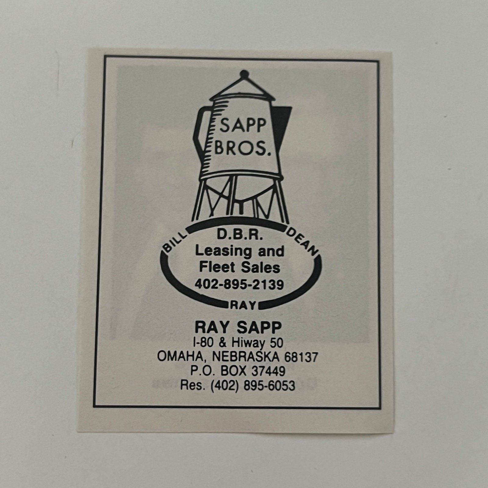 DBR Leasing & Fleet Sales Box 37449 Ray Sapp Omaha NE 1995 Nebraska Ad SAJ1-S6