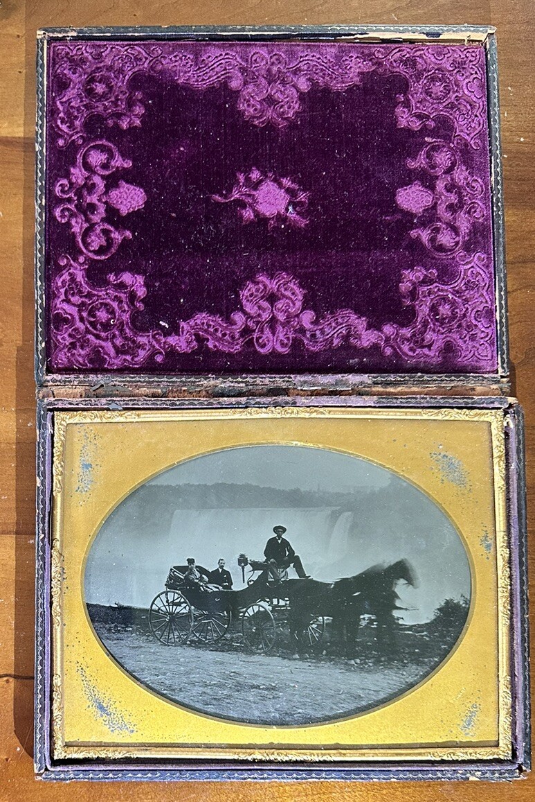 Full Whole Plate Ambrotype Victorian People at Niagara Falls 1850s Rare