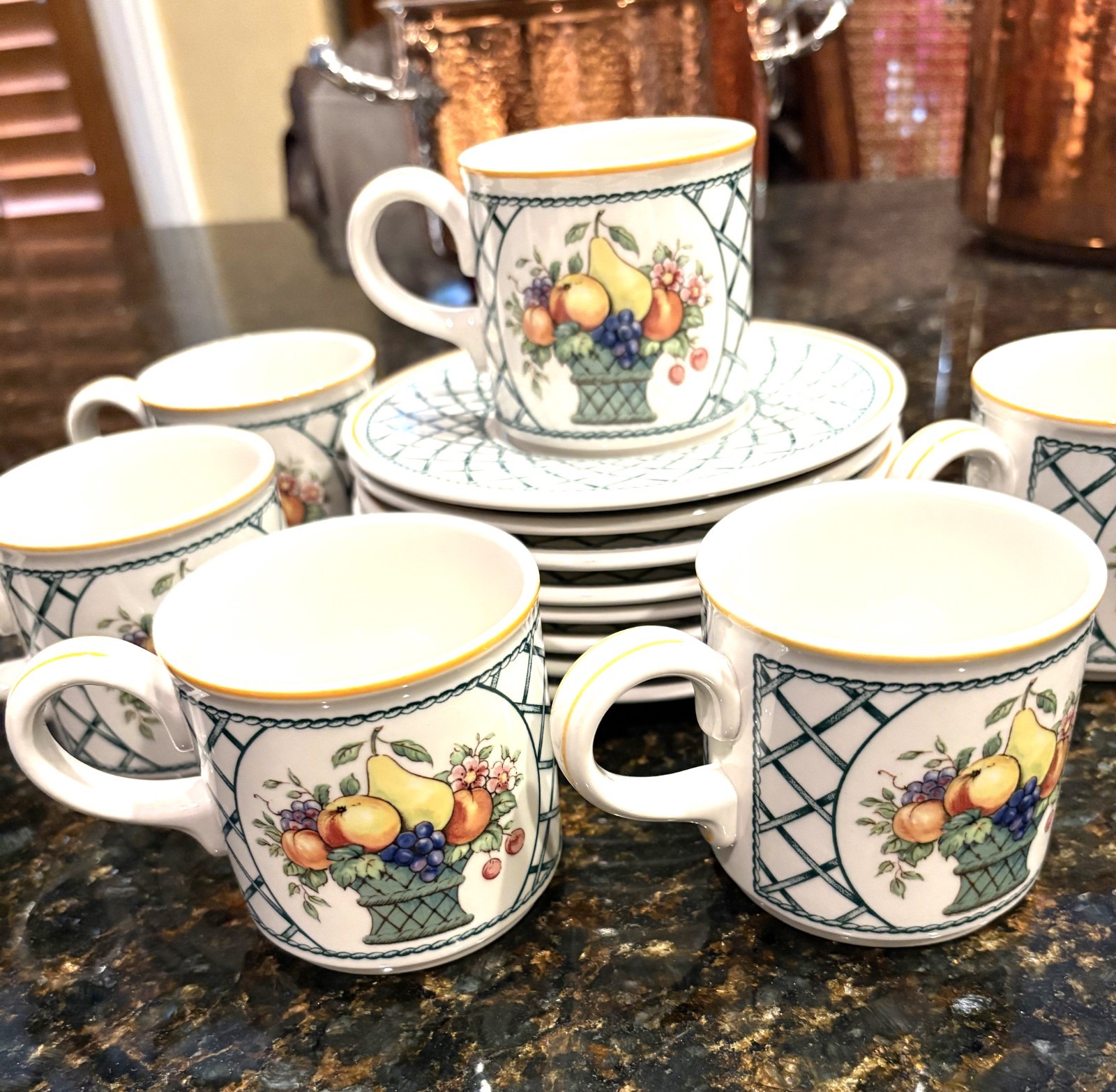 NWOT VILLEROY &  BOCH \'BASKET\' PORCELAIN DEMITASSE CUP AND SAUCER SET OF 6