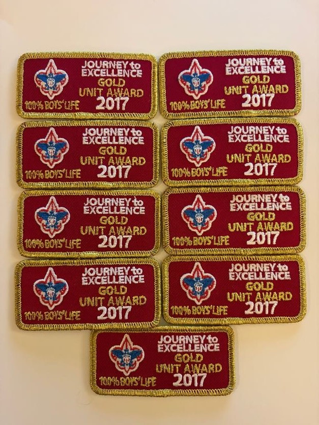 Set of 9, BSA Journey to Excellence 2017 100% BOYS LIFE Gold Unit Award