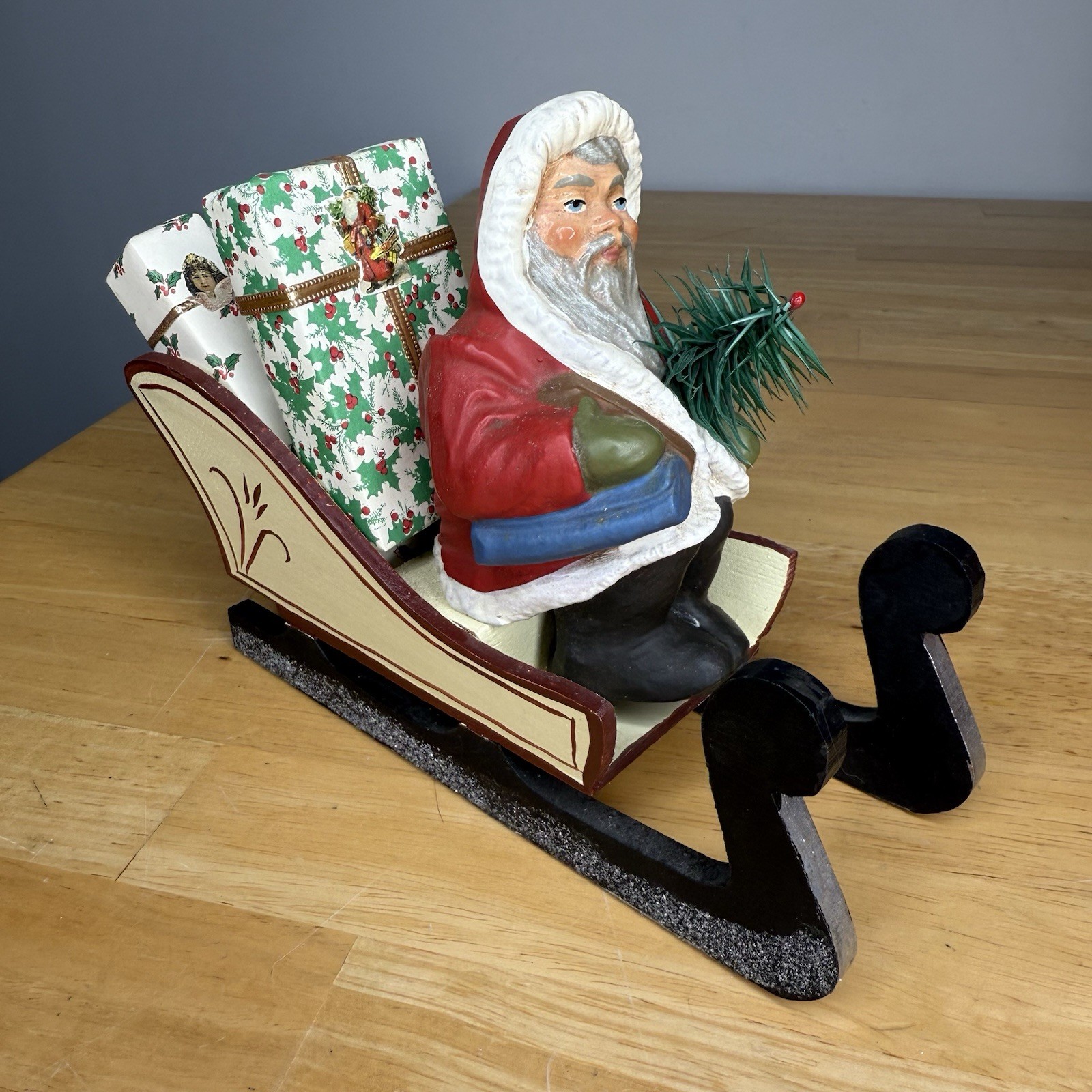 VTG Marolin Santa Claus Figurine Christmas Holiday Germany Sled Sleigh RARE See
