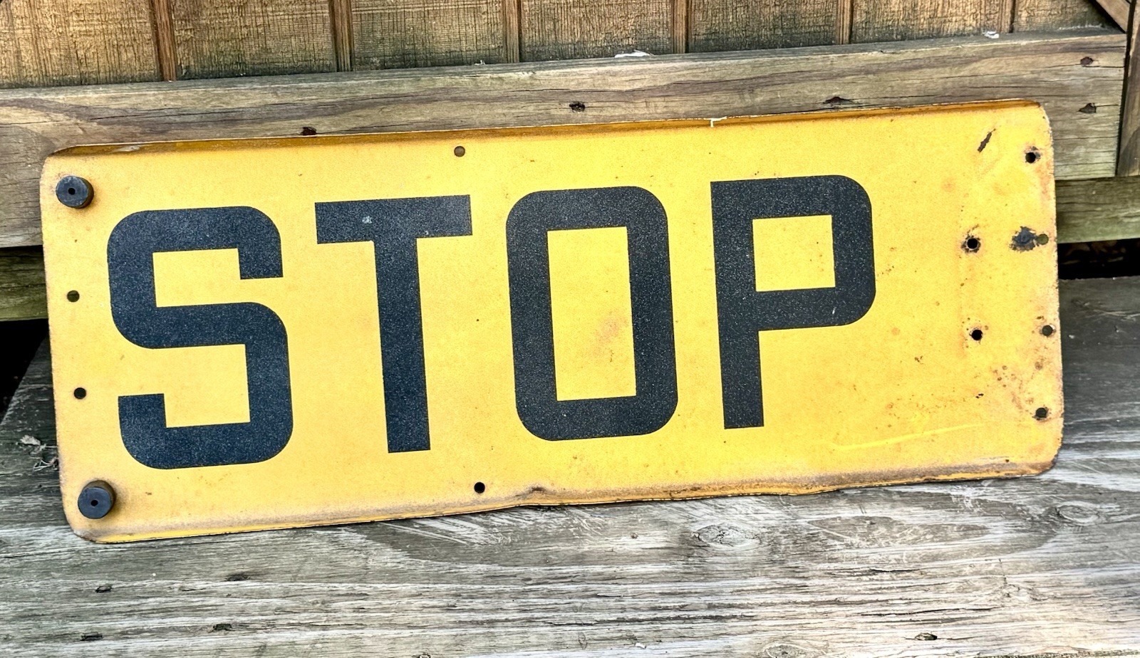 Rare Vintage School Bus Yellow Stop Sign Doubled Sided Flip Out Style