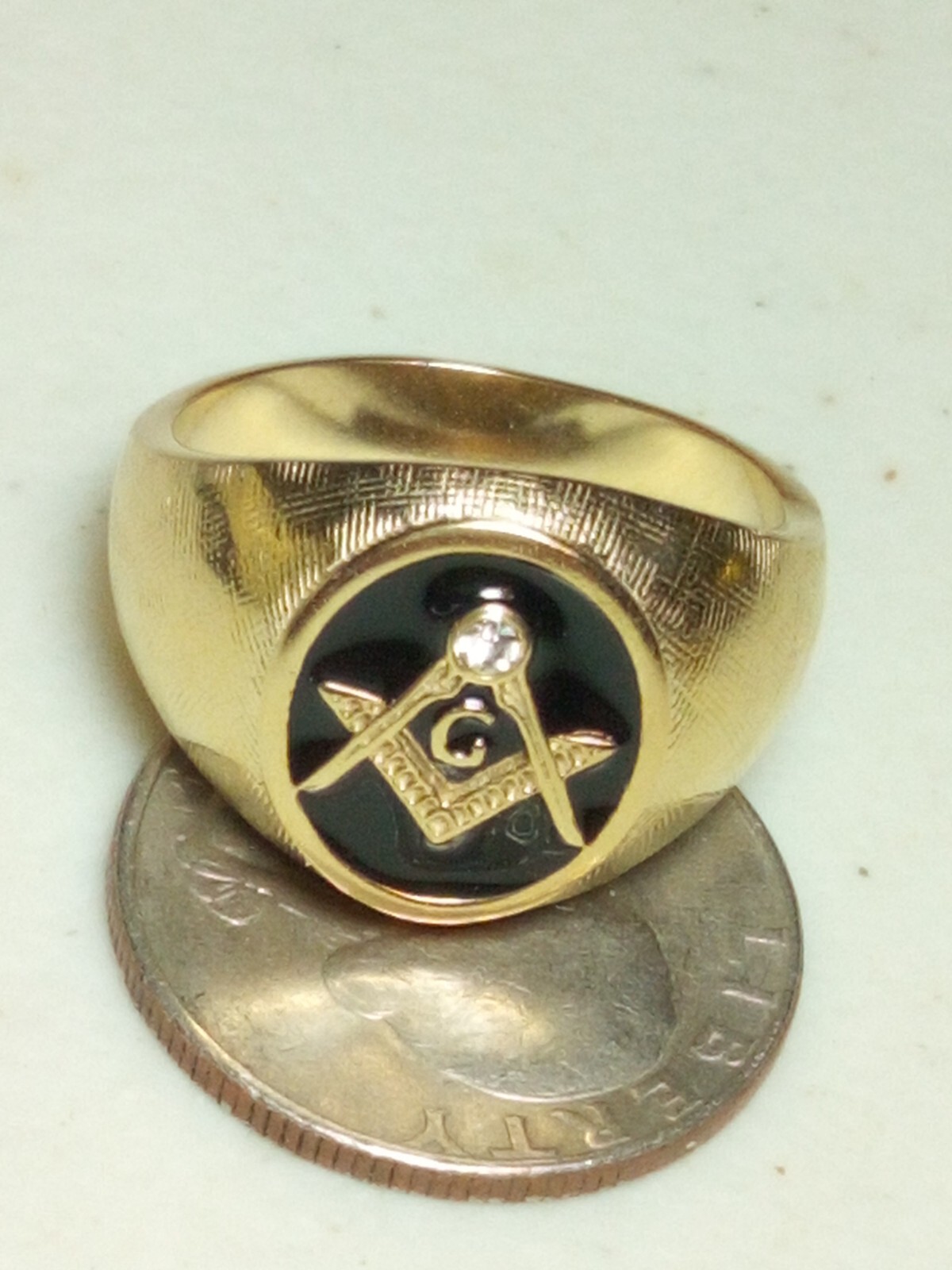 Freemason Round Masonry Black Enamel Club Ring W/ Rhinestone TK316 Size 8 C24