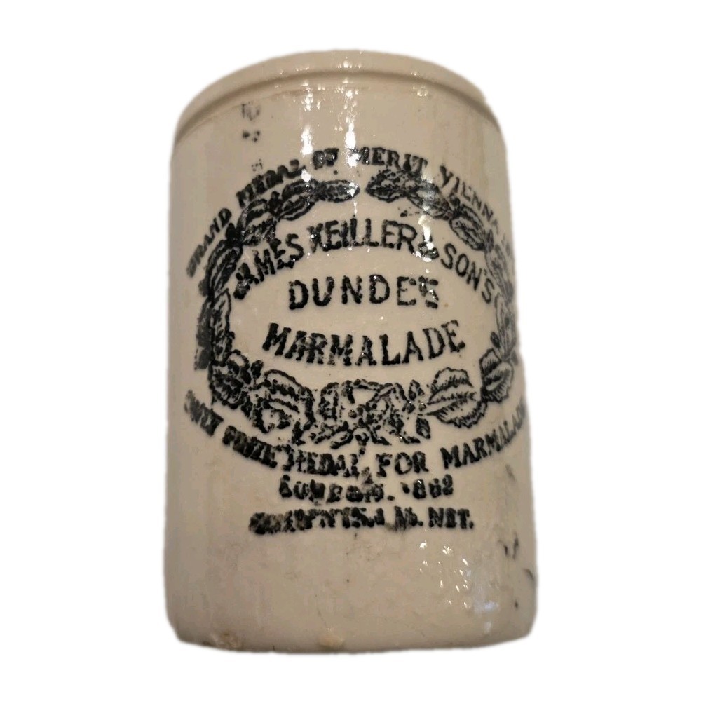 Antique James Keiller & Son Ltd Dundee Orange Marmalade Stoneware Crock Jar