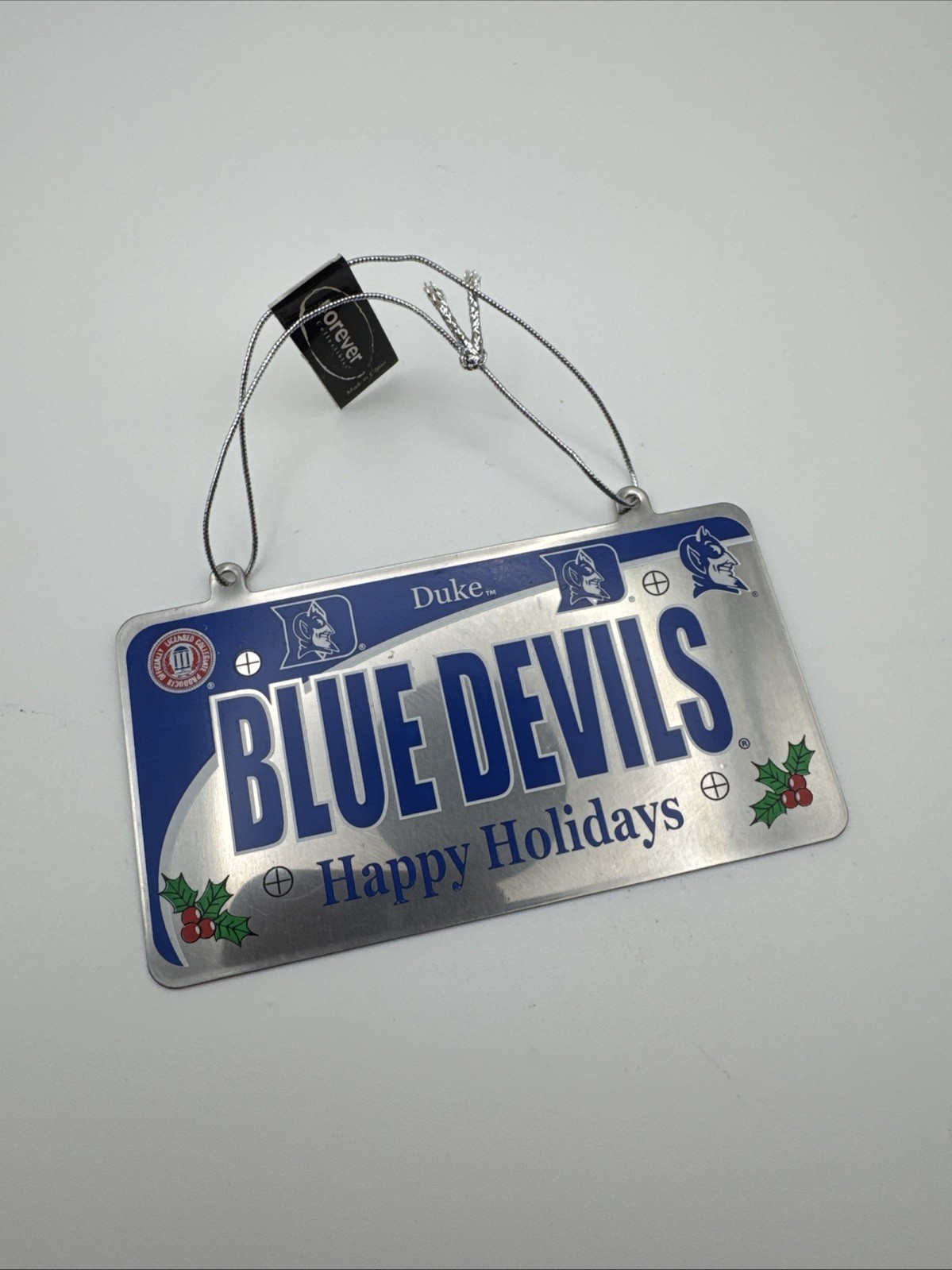NCAA Duke Blue Devils Miniature License Plate Ornament Happy Holidays College