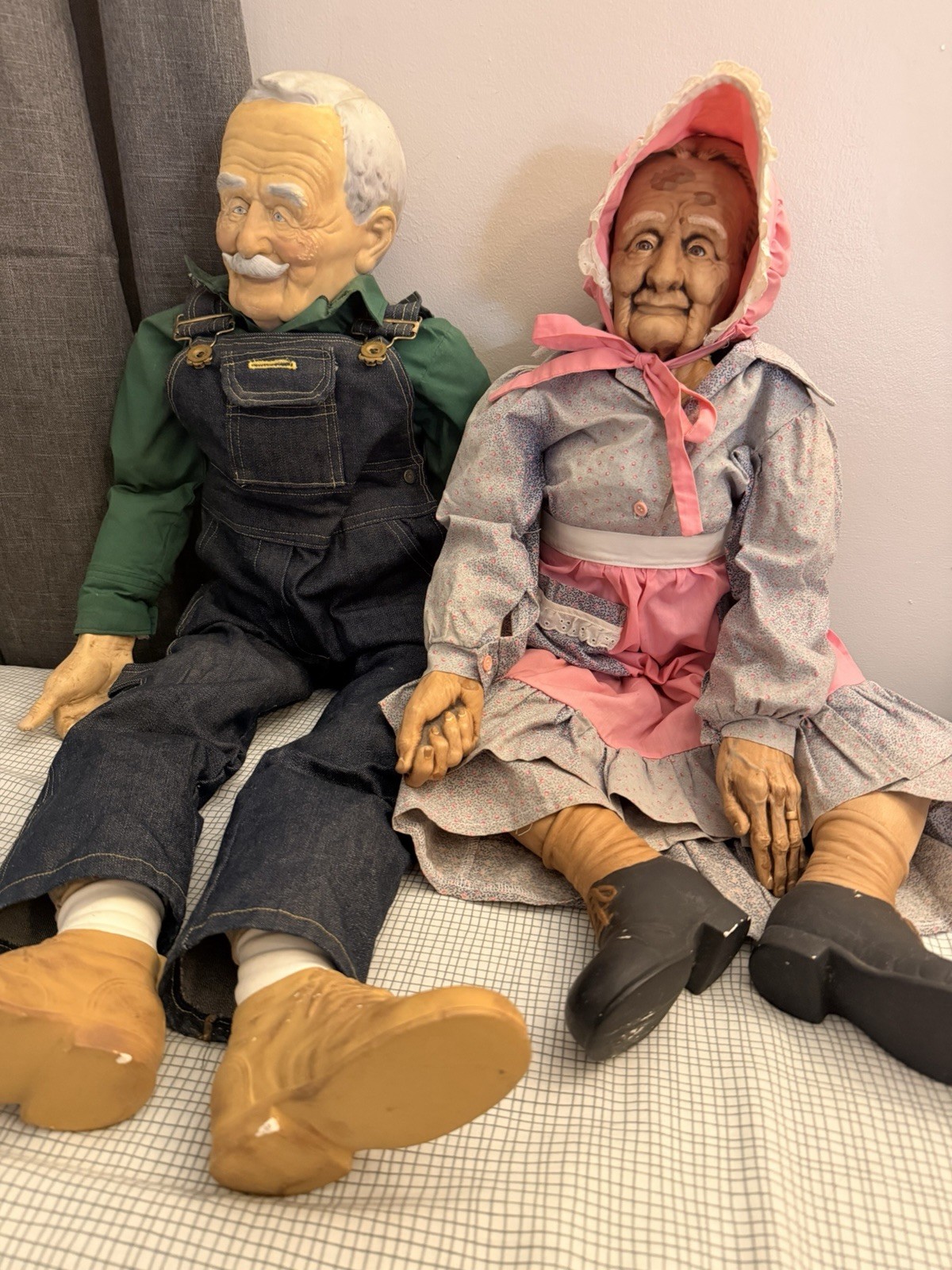 Vintage Grandma & Grandpa Porcelain Porch Sitters Wallace Style Pair Adorable