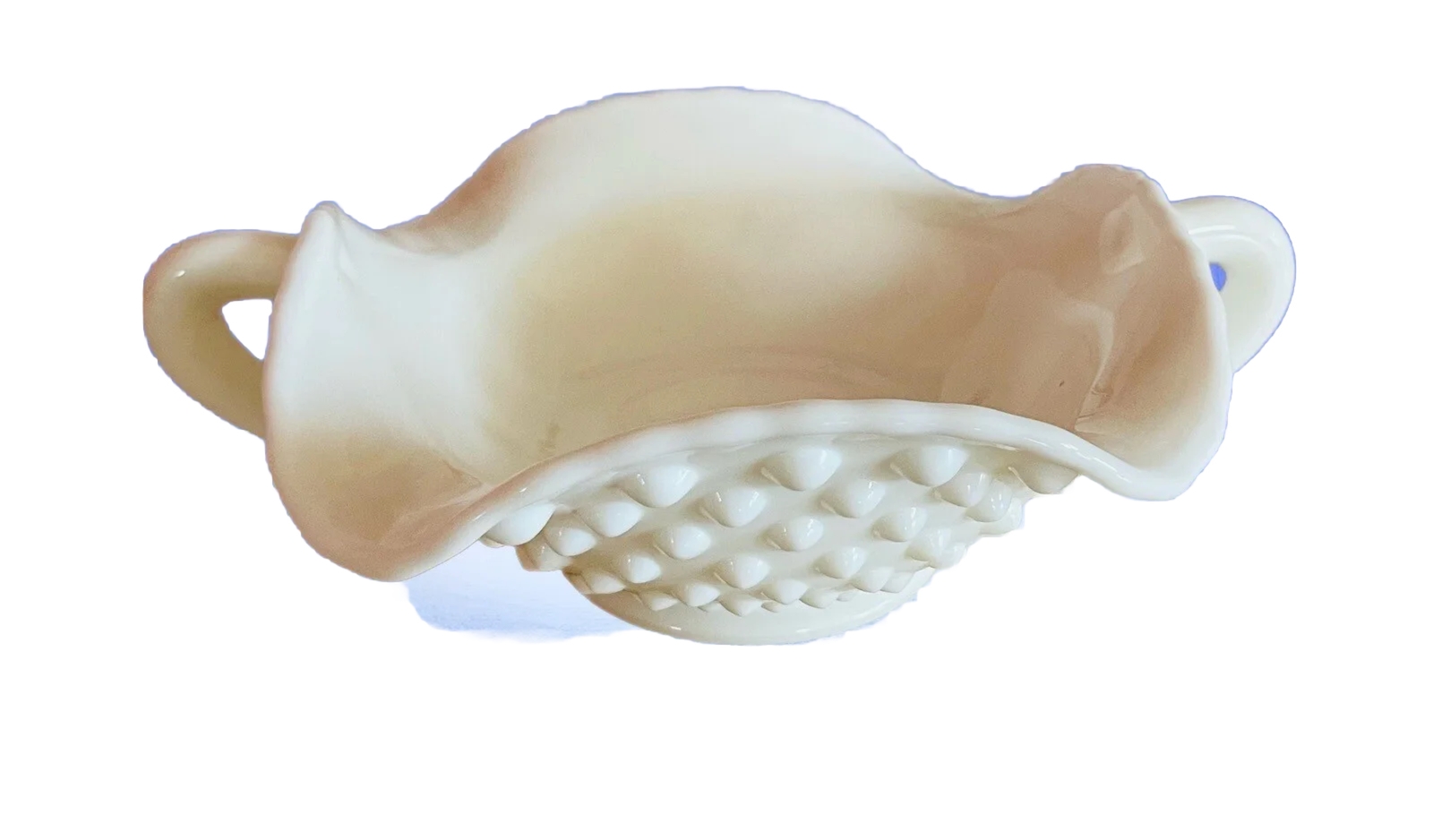 FENTON Milk Glass Hobnail Nappy or Candy Dish w Ruffled Rim 5\