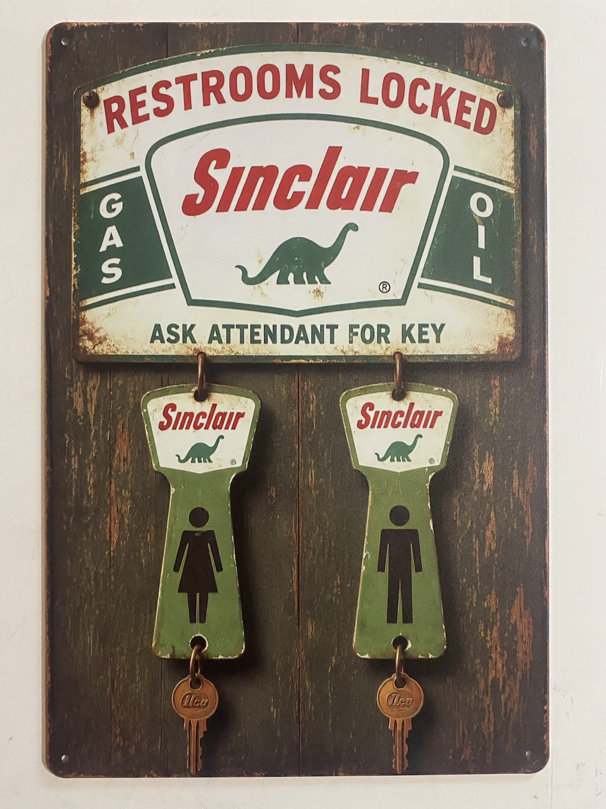 Sinclair Oil Corporation Restroom Sign - Vintage Key Fob Restrooms Locked