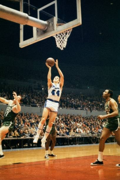 Jerry West Los Angeles Lakers goes a layup against Boston Celtics - Old Photo