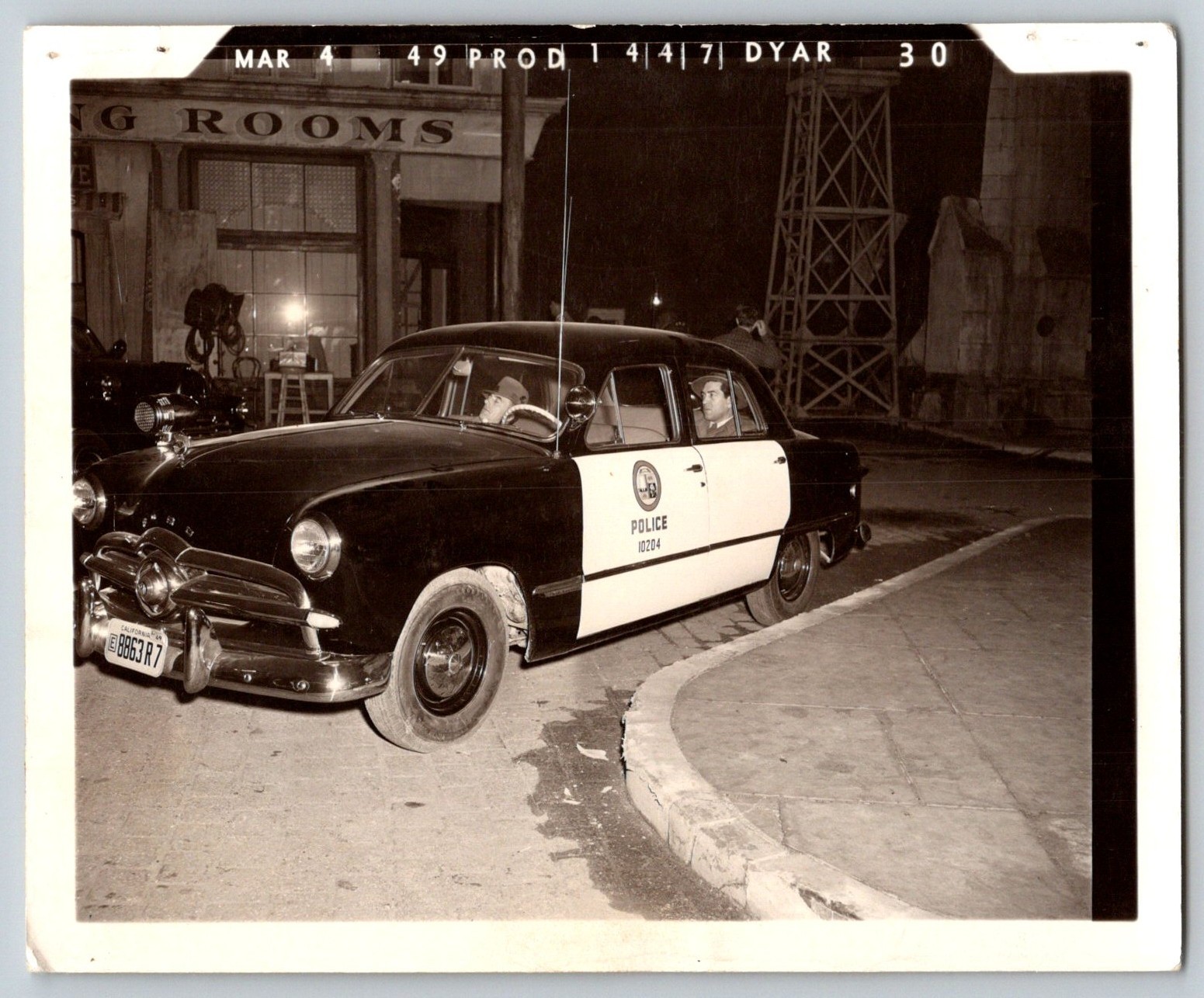 Vintage 1949 Ford LAPD Police Cruiser Studio Production Photo 4x5 B&W Backlot