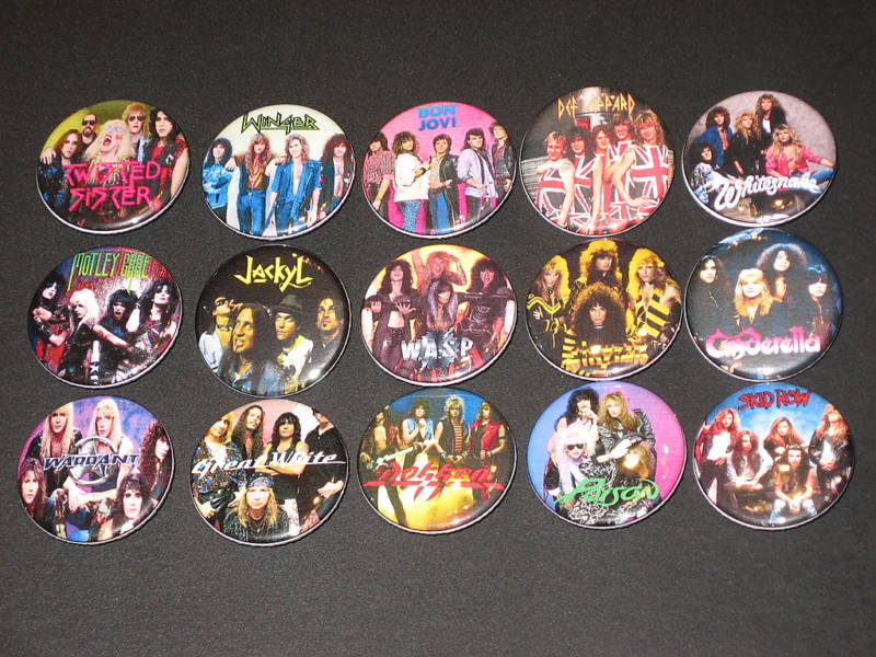 80's Hair Bands Buttons /  Pins Set Of 15