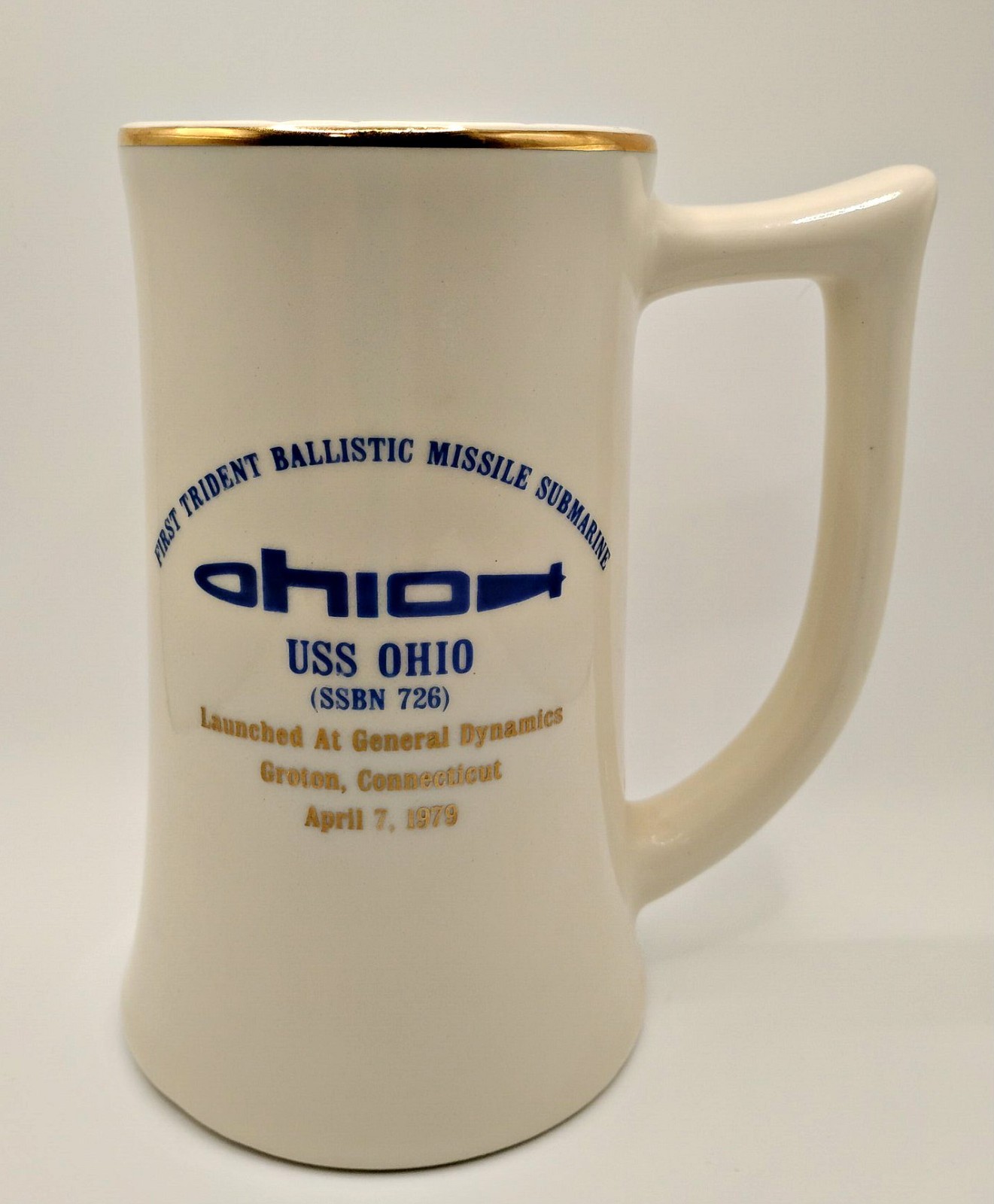 Vtg 1979 USS OHIO SSBN 726 Submarine Launch Mug Stein Navy Flo-Tork Orrville OH