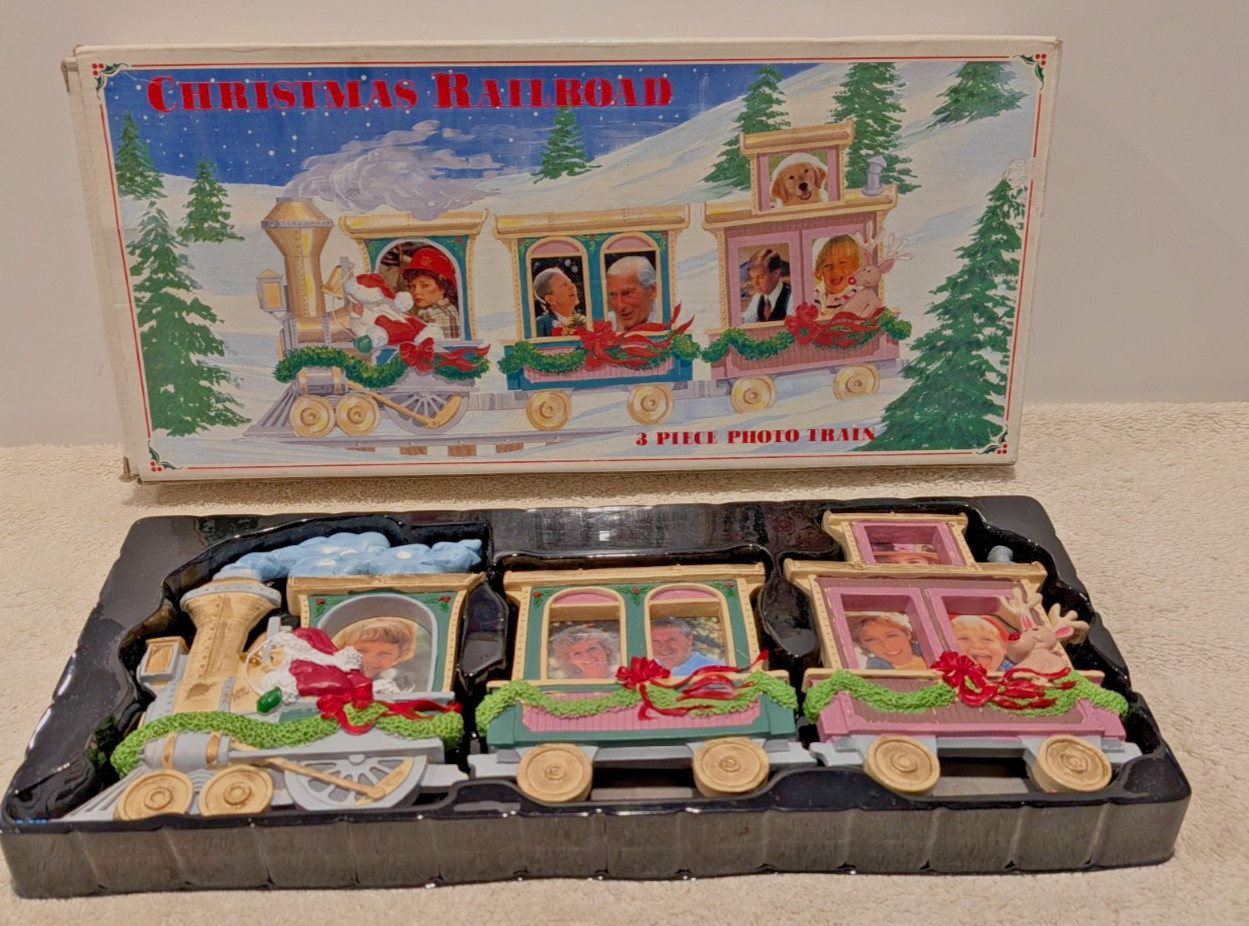 Vtg 1991 Malden Christmas Railroad 3 Pc Photo Train Photo Frame Set Boxed NOS