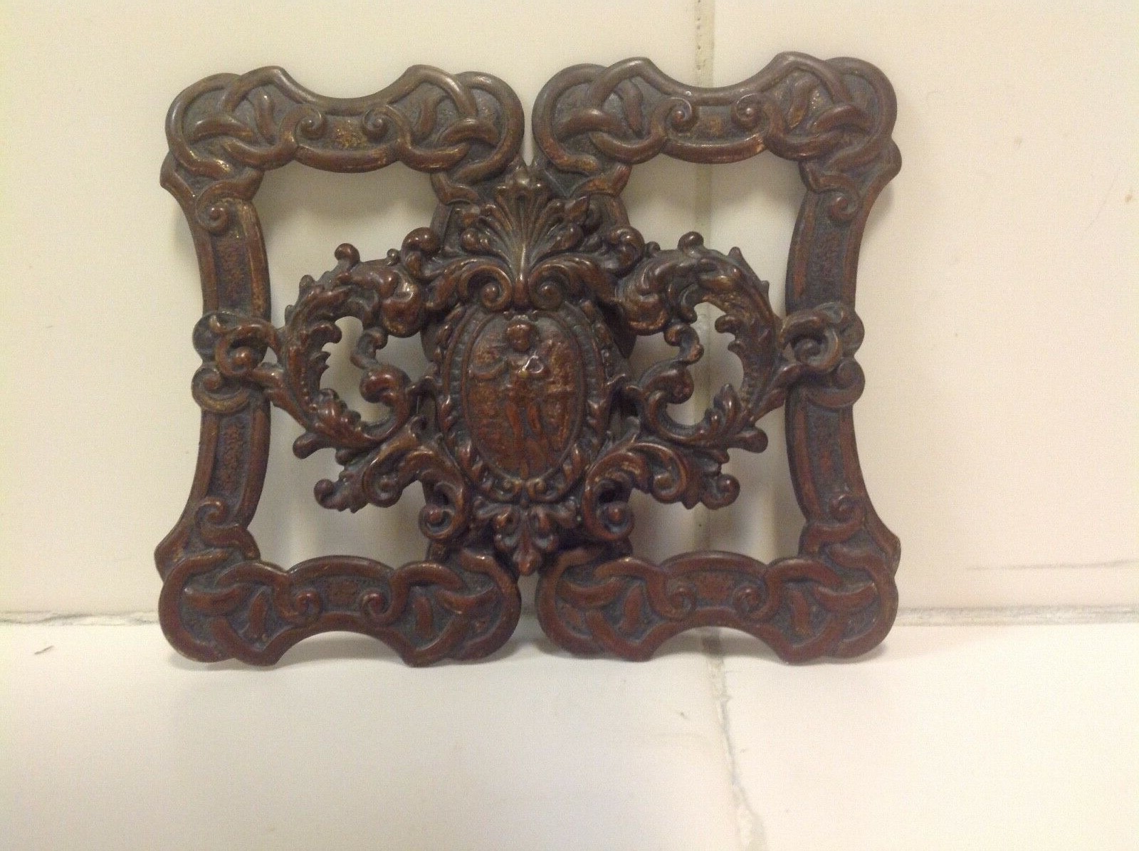 Vintage Bronze Copper Embossed Cherub Tin Plate 