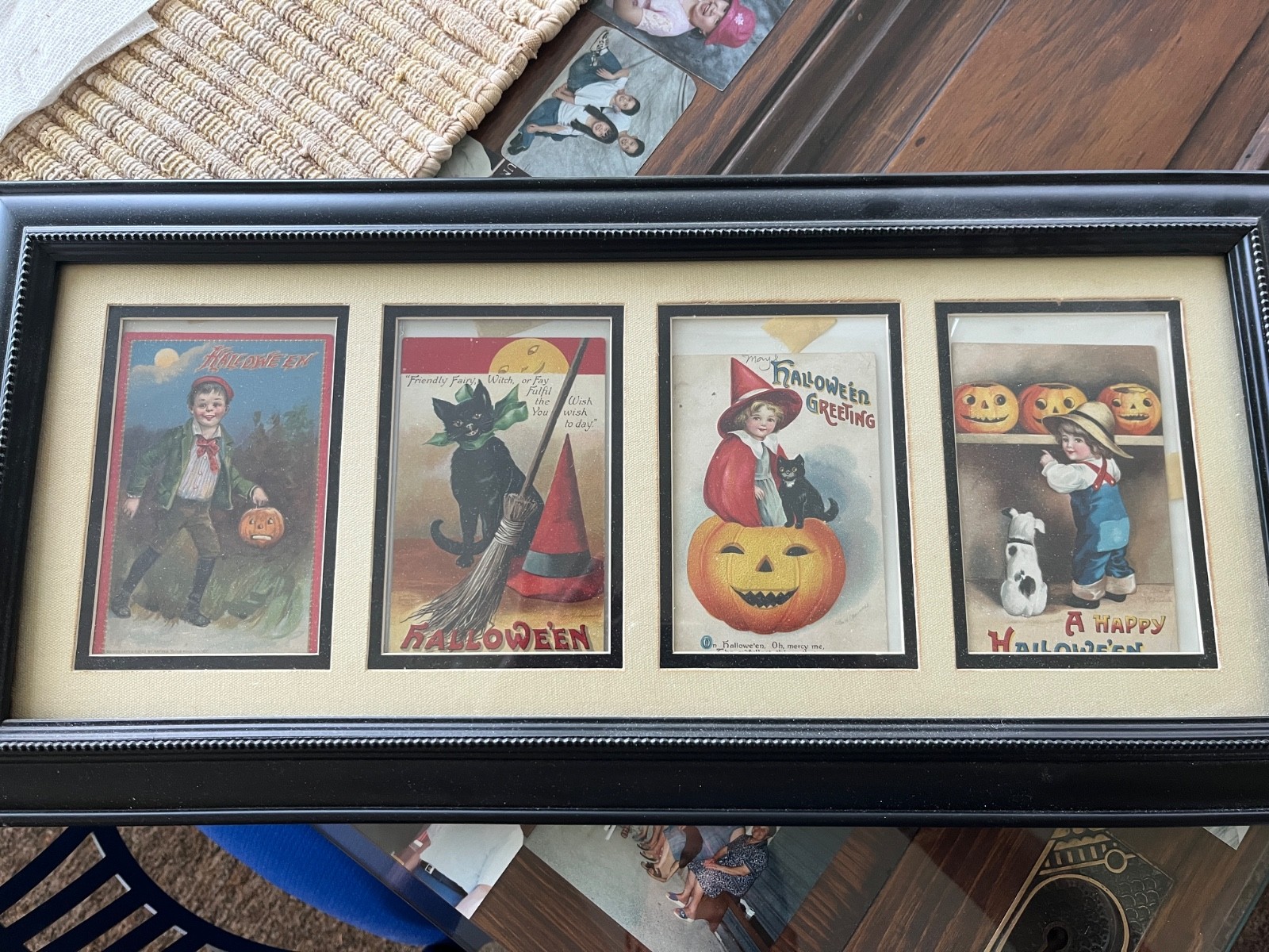 Antique Halloween postcards 4 - Clapsaddle signed on 3. Black Cat & Broom. 