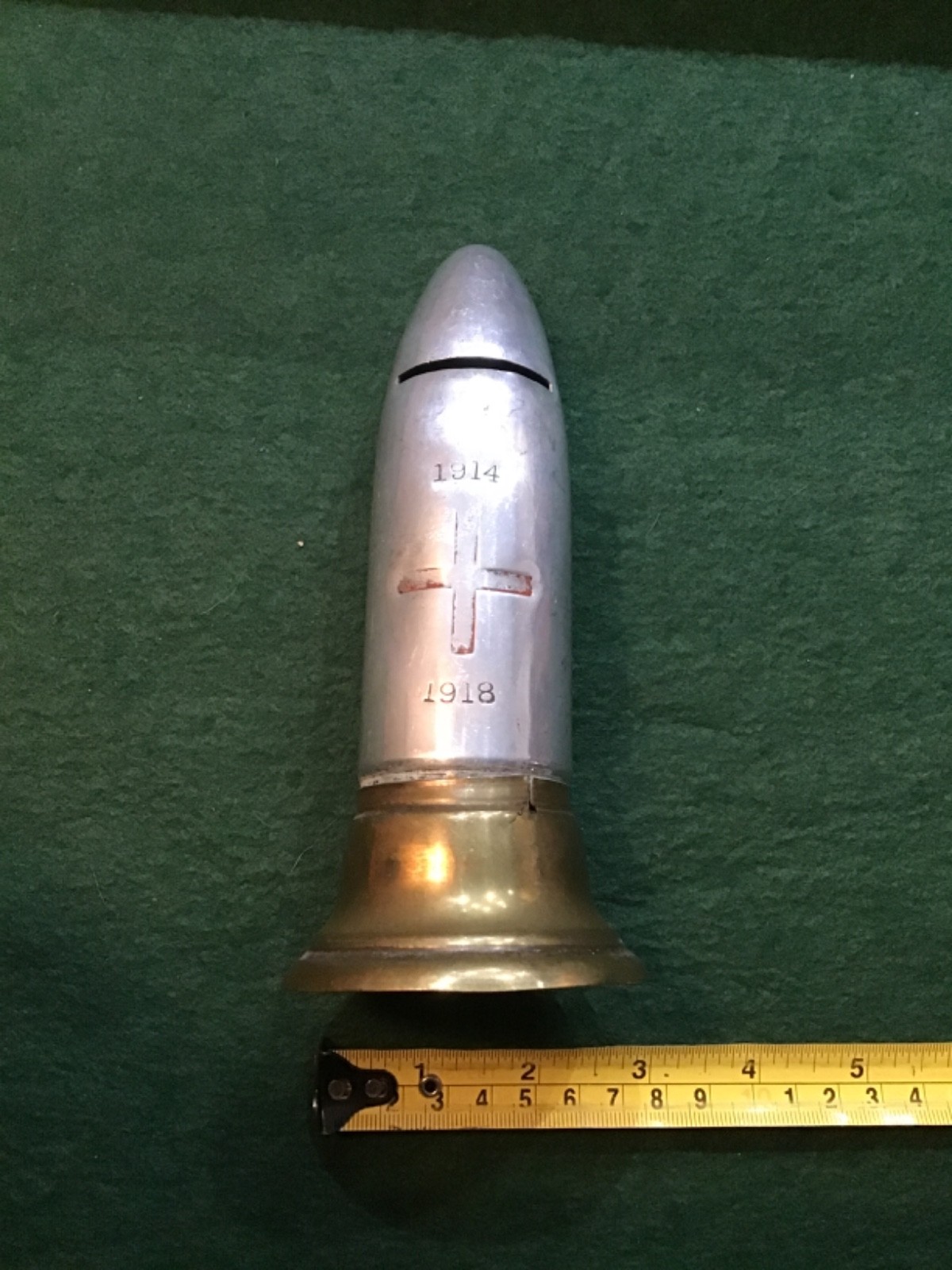 Vintage WW1  Complete Aluminium and Brass Red Cross Collecting Tin 1914-1918