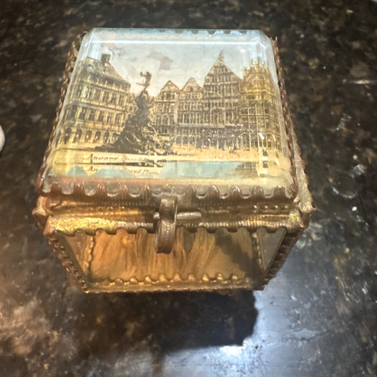 1890’s French Handkerchief And Jewelry Casket Anvers Grand Place