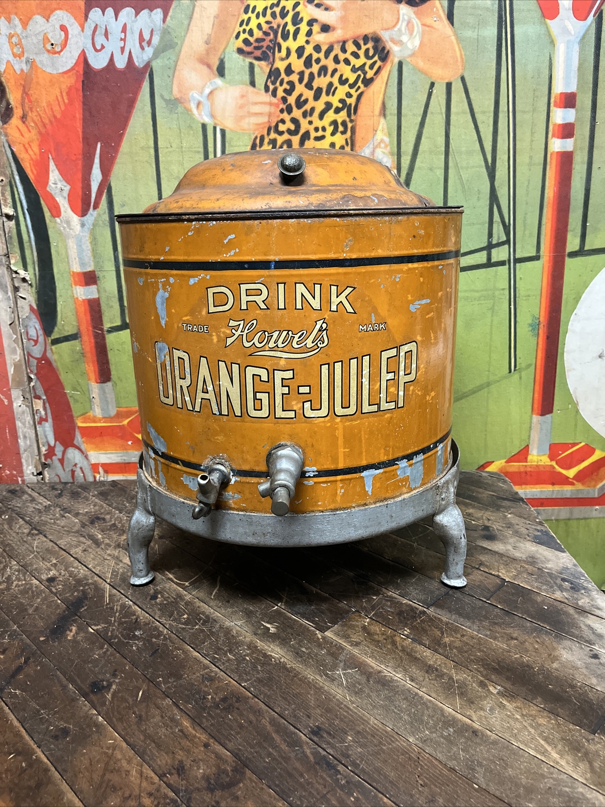 VINTAGE C. 1900 DRINK HOWELS ORANGE JULEP SODA DISPENSER SIGN COKE ORANGE CRUSH