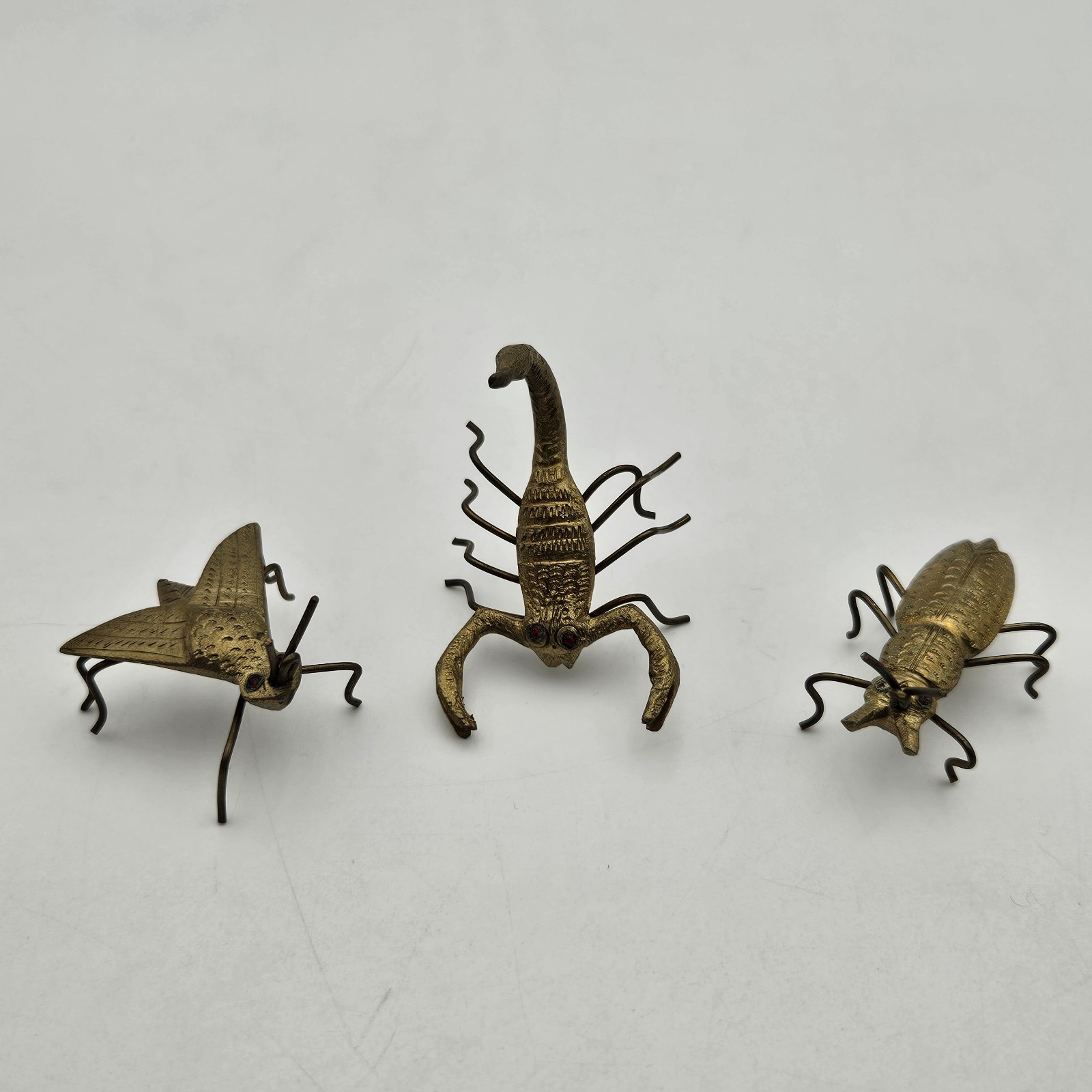 Vintage brass insect metalware India, ca. 1980s Lot Of 3: Scorpion, Beetle, Fly